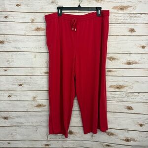Susan Graver Weekend Red Pull On Drawstring Wide Leg Pants